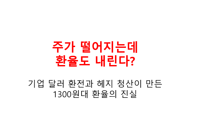 주가 떨어지는데 환율도 내린다? 기업 달러 환전과 헤지 청산이 만든 1300원대 환율의 진실 2 주가 떨어지는데
환율도 내린다?
기업 달러 환전과 헤지 청산이 만든 1300원대 환율의 진실