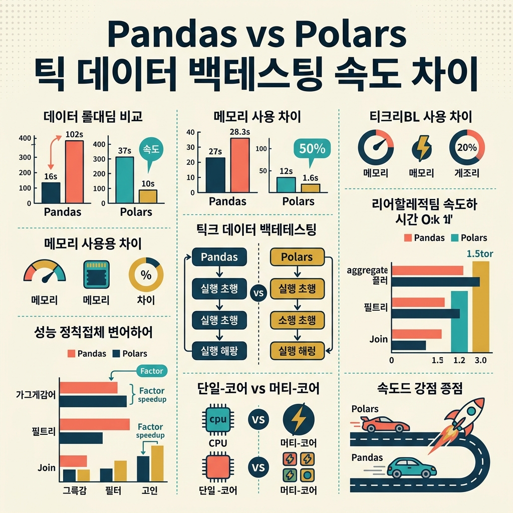 ai thumbnail infographic Pandas vs Polars 틱 데이터 백테스팅 속도 차이 1789701888