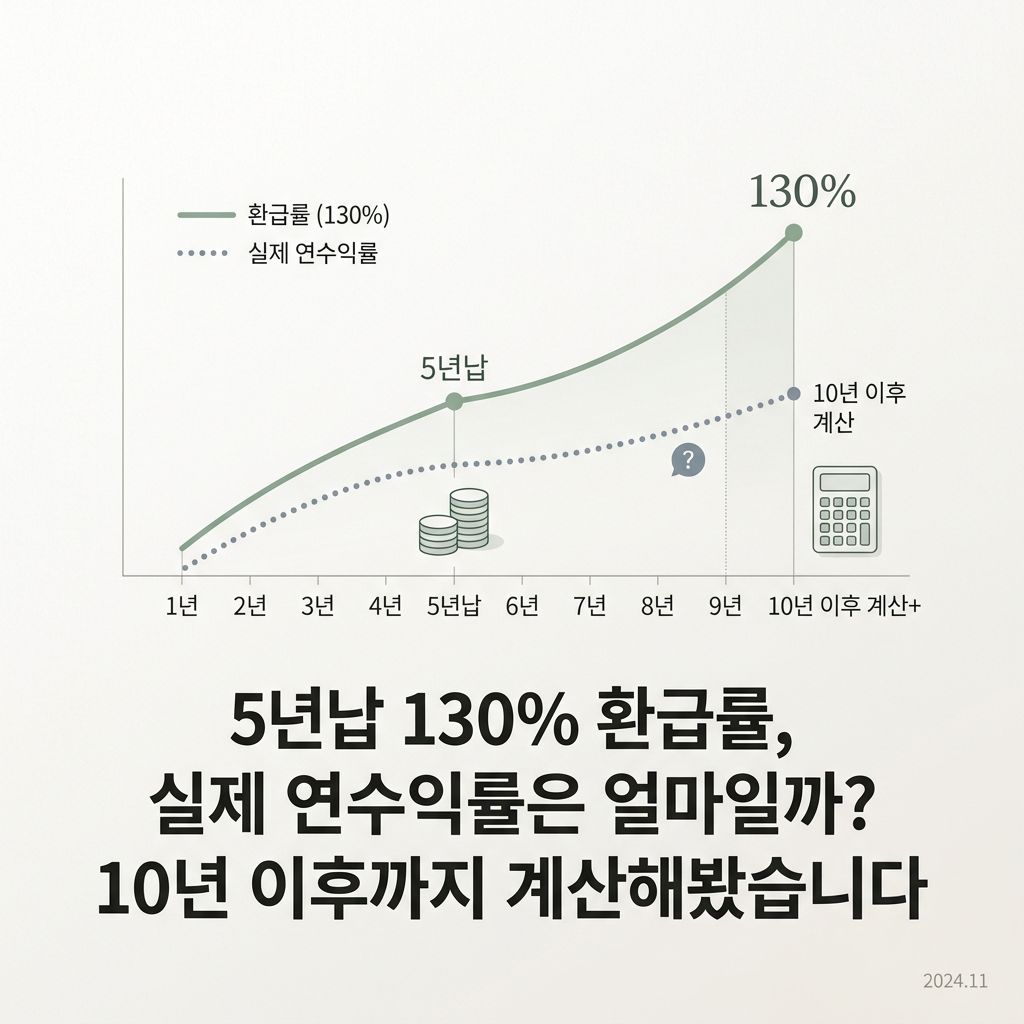 ai thumbnail minimal 5년납 130 환급률 실제 연수익률은 얼마일까 10년 이후까지 계산해봤습니다 1790124878