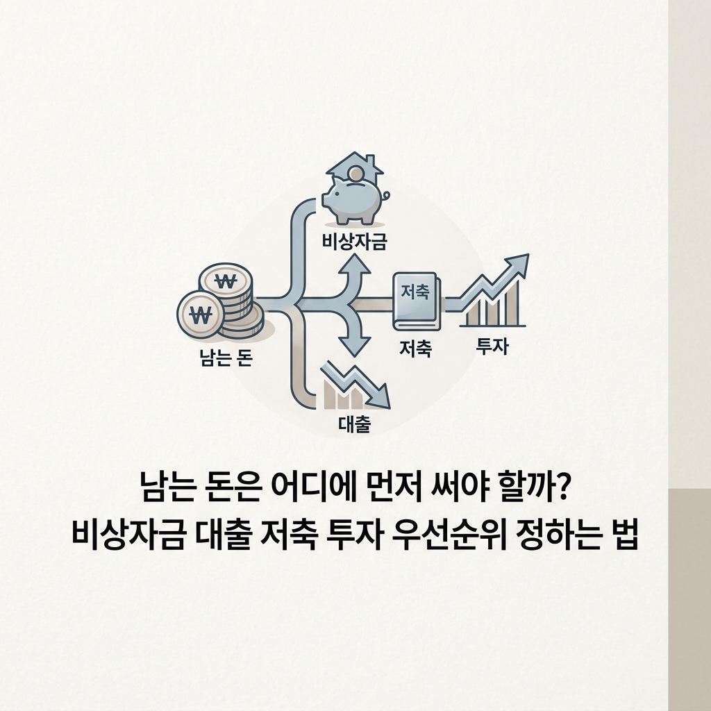 ai thumbnail minimal 남는 돈은 어디에 먼저 써야 할까 비상자금 대출 저축 투자 우선순위 정하는 법 1789700544