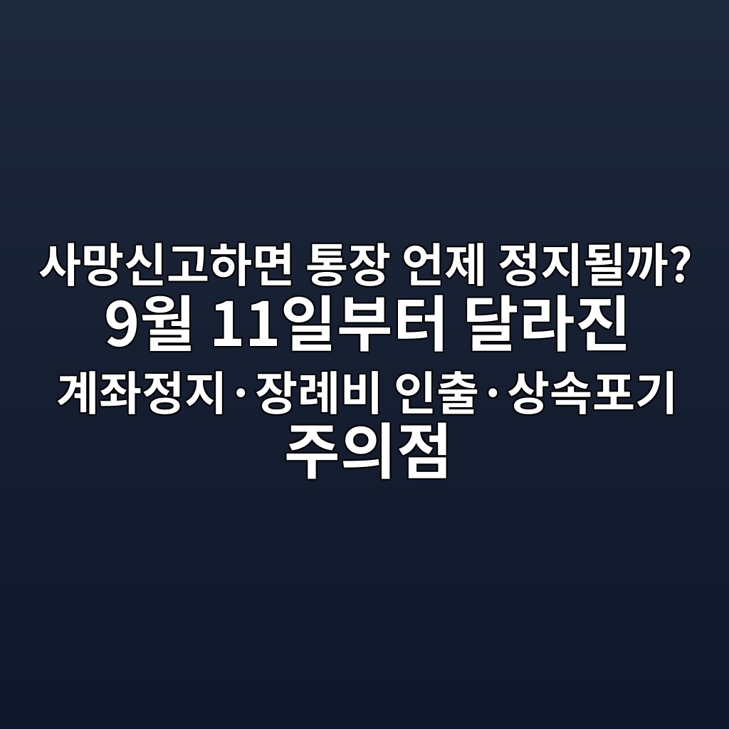 사망신고하면 통장은 언제 정지될까? 9월 11일부터 달라진 계좌정지·장례비 인출·상속포기 주의점 1 ec82aceba79dec8ba0eab3a0ed9598eba9b4 ed86b5ec9ea5 ec96b8eca09c eca095eca780eb90a0eab98c 9ec9b94 11ec9dbcebb680ed84b0 eb8baceb9dbceca784 1789528854