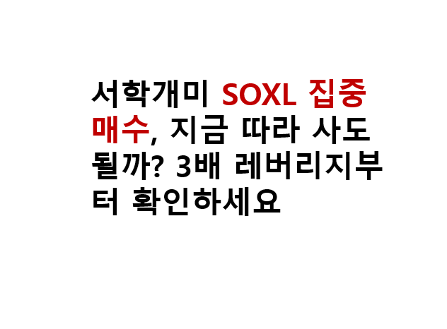 서학개미 SOXL 집중매수, 지금 따라 사도 될까? 3배 레버리지부터 확인하세요 1 미국주식 순매수의 약 62.6%가 SOXL에 집중