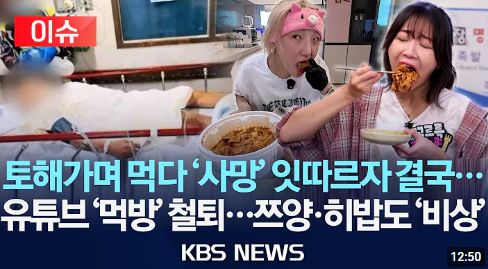 쯔양 히밥은 어떻게 돈을 벌까? 먹방 유튜버의 수익 구조 2 토해가며 먹다 사망 잇따르자 결국 유튜브 먹방 철퇴 쯔양 히밥도 비상